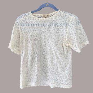 Special Preview Vintage Ivory Lace Short Sleeve Top Cottagecore Size L/XL